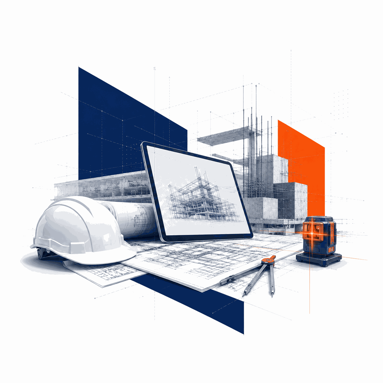 civiele-techniek-bouwmanagement-expertise-johannes-weber-bv Bouwspecialisten bespreken bouwtekeningen en projectcoördinatie op locatie